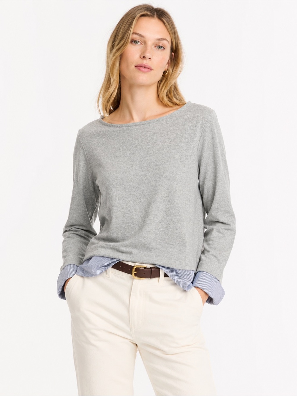 J.Crew 100% Cotton Light Gray Layered-Look Women's Long Sleeve Size Small